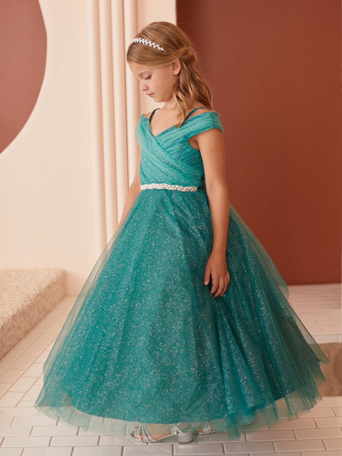 Girl Dress with Glitter Off The Shoulder Dress by TIPTOP KIDS - AS7043