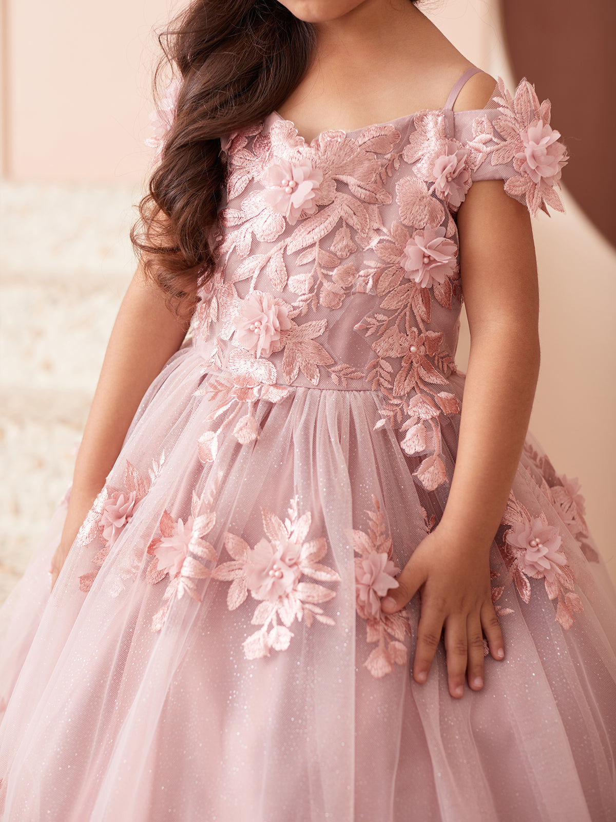 Off Shoulder with 3D Flowers Girl Dress by TIPTOP KIDS
