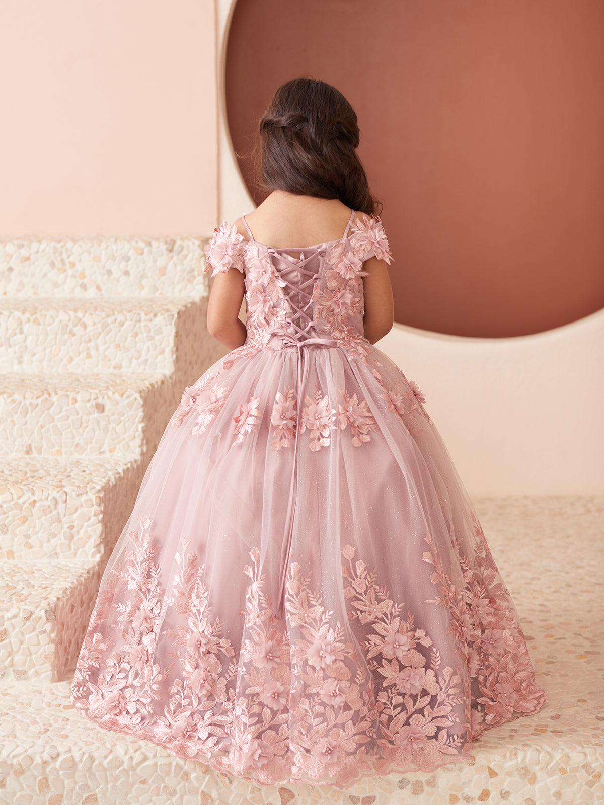 Off Shoulder with 3D Flowers Girl Dress by Tiptop Kids