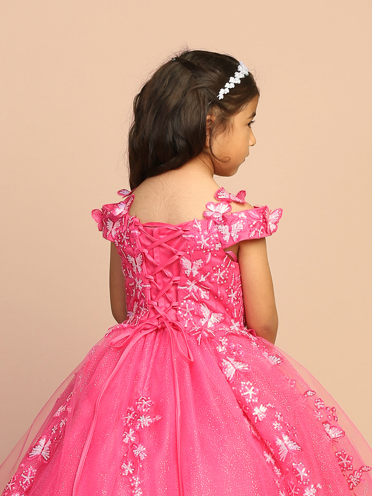 3D Butterfly Off Shoulder Flowers Girl Dress by TIPTOP KIDS