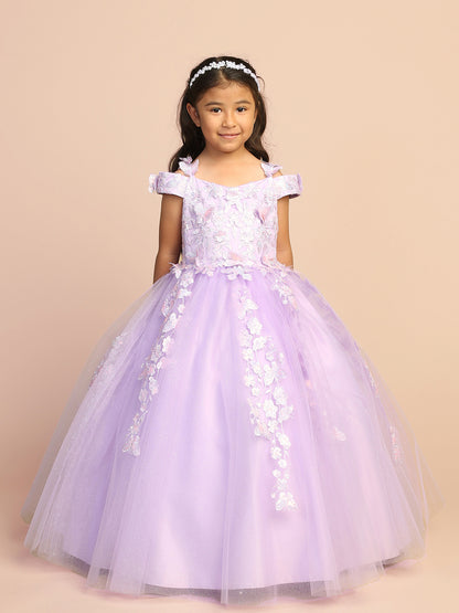 3D Butterfly Off Shoulder Flowers Girl Dress by TIPTOP KIDS - AS7046