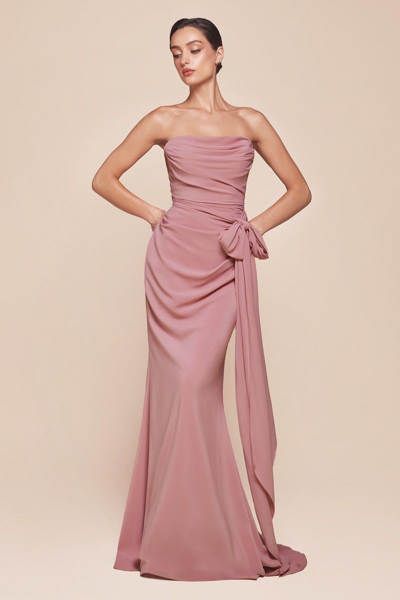 Strapless Chiffon Scoop Neckline Gown by Cinderella Divine 7433 - Special Occasion