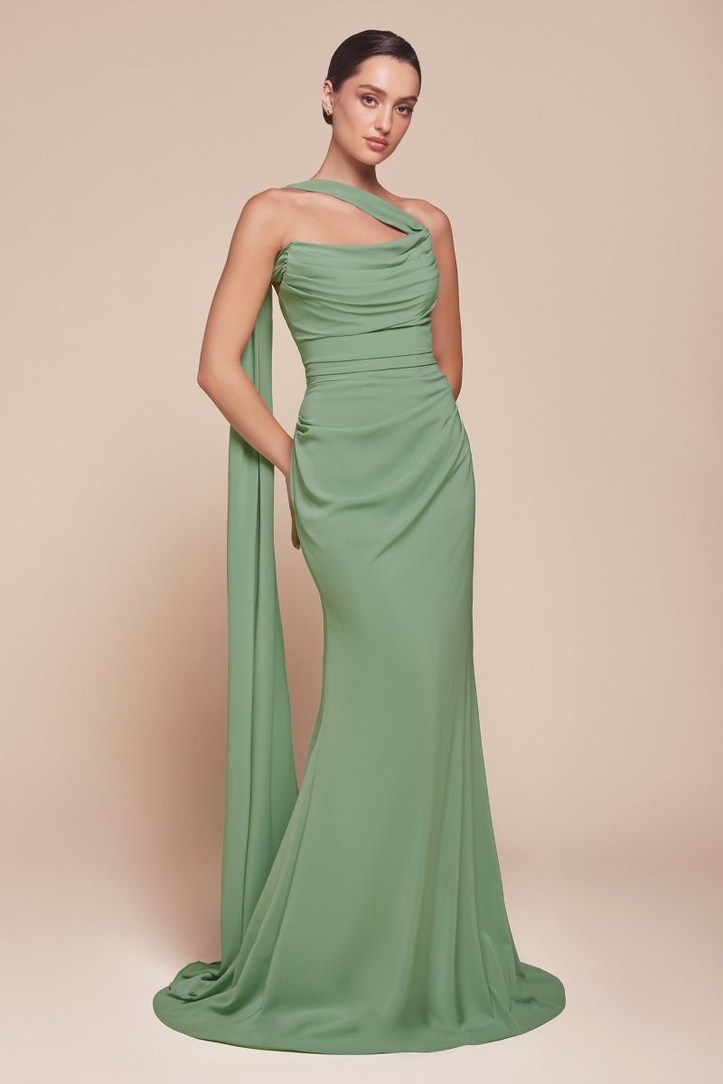 Strapless Chiffon Scoop Neckline Gown by Cinderella Divine 7433 - Special Occasion