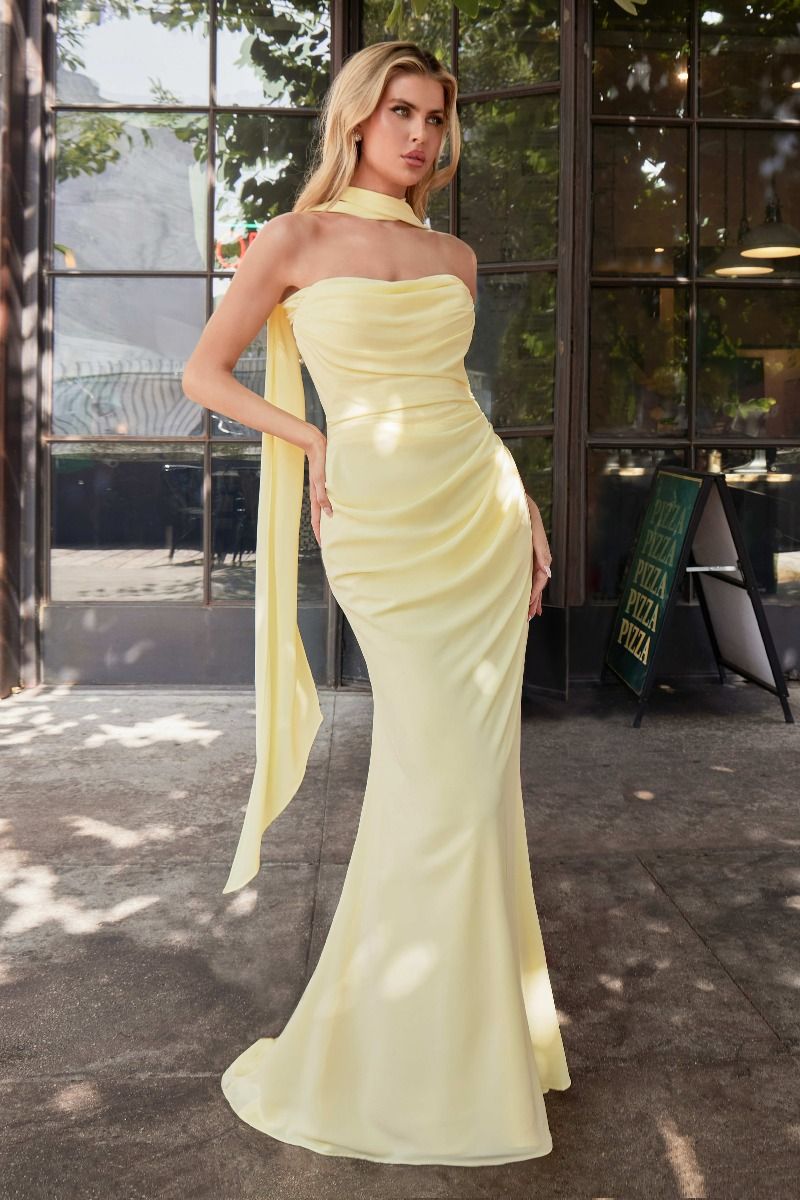 Strapless Chiffon Scoop Neckline Gown by Cinderella Divine 7433 - Special Occasion