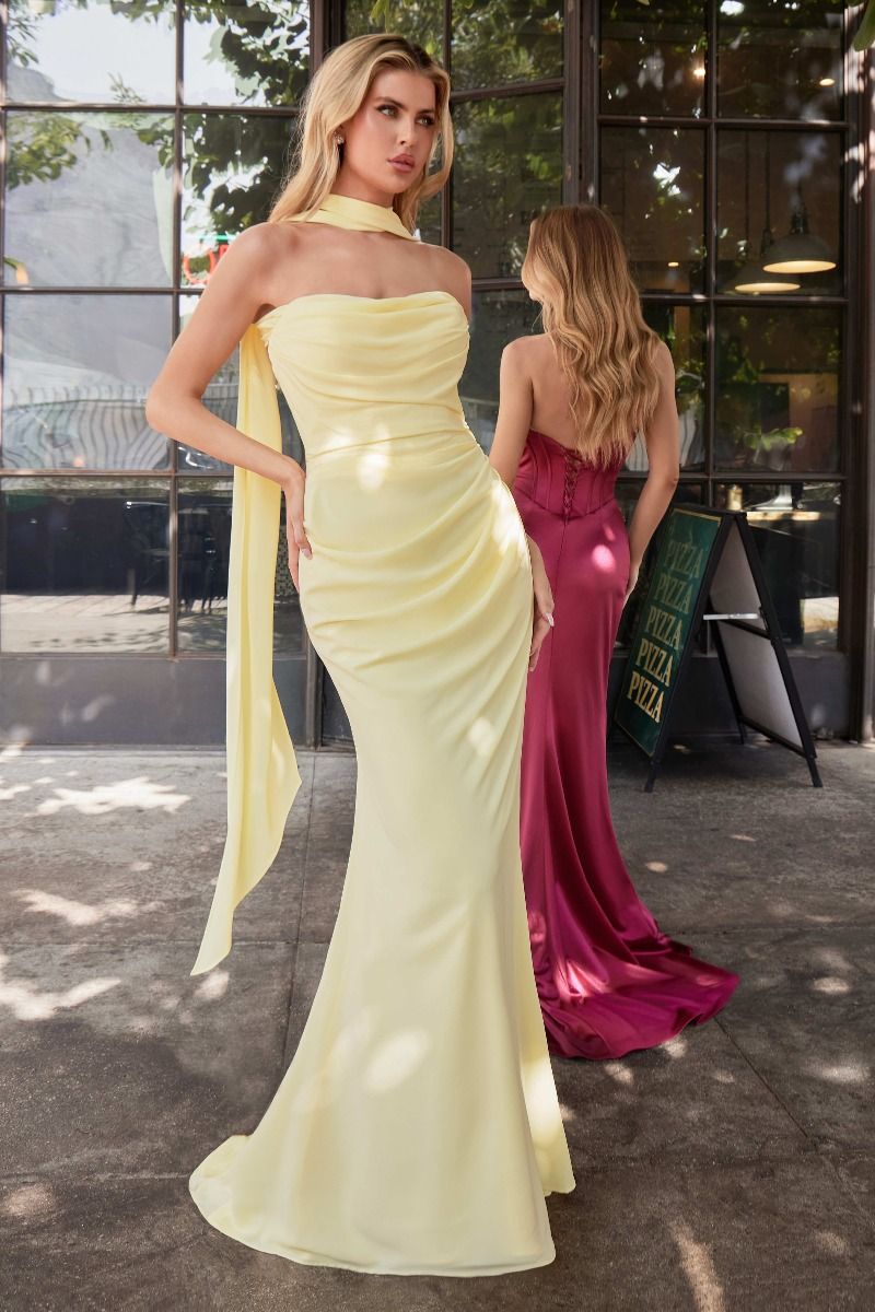 Strapless Chiffon Scoop Neckline Gown by Cinderella Divine 7433