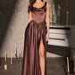 Satin Sleeveless A-Line Slit Gown by Cinderella Divine 7446 - Special Occasion
