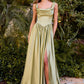 Satin Sleeveless A-Line Slit Gown by Cinderella Divine 7446 - Special Occasion
