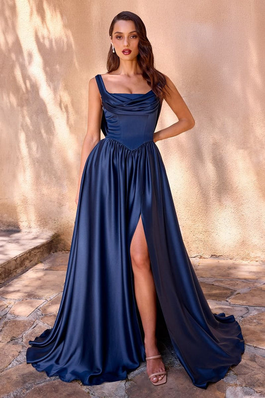 Satin Sleeveless A-Line Slit Gown by Cinderella Divine 7446 - Special Occasion