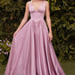 Satin V-Neckline A-Line Gown by Cinderella Divine 7447 - Special Occasion