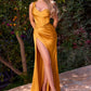 Satin Corset One Shoulder Sheath Leg Slit Gown by Cinderella Divine 7448 - Special Occasion - 2-14