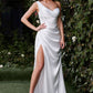 Satin One Shoulder Leg Slit Wedding Gown by Cinderella Divine 7448W