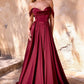 Satin Off Shoulder A-Line Slit Gown by Cinderella Divine 7449 - Special Occasion
