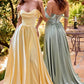 Satin Off Shoulder A-Line Slit Gown by Cinderella Divine 7449 - Special Occasion