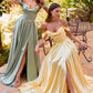 Satin Off Shoulder A-Line Slit Gown by Cinderella Divine 7449 - Special Occasion