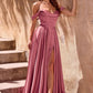 Satin Off Shoulder A-Line Slit Gown by Cinderella Divine 7449 - Special Occasion