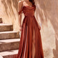 Satin Off Shoulder A-Line Slit Gown by Cinderella Divine 7449 - Special Occasion