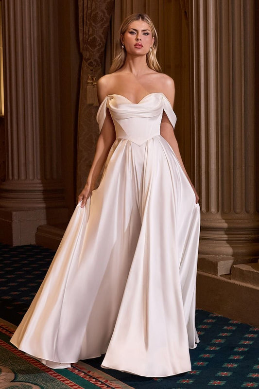 Off Shoulder Sweetheart Leg Slit Bridal Gown by Cinderella Divine 7449W