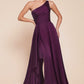 One Shoulder Soft Satin A-Line Gown by Cinderella Divine 7450 - Special Occasion/Curves