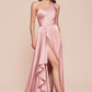 One Shoulder Soft Satin A-Line Gown by Cinderella Divine 7450 - Special Occasion/Curves