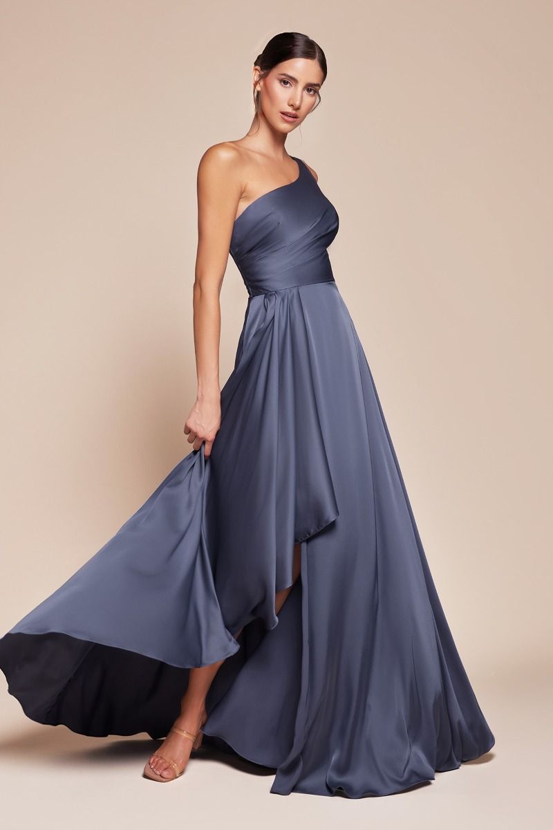 One Shoulder Soft Satin A-Line Gown by Cinderella Divine 7450 - Special Occasion/Curves