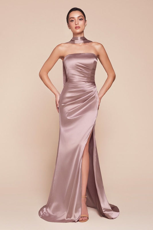 Strapless Straight Neckline Leg Slit Gown by Cinderella Divine 7451 - Special Occasion