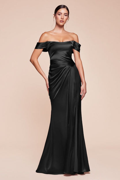 Off The Shoulder Leg Slit Sheath Gown by Cinderella Divine 7452 - Special Occasion/Curves