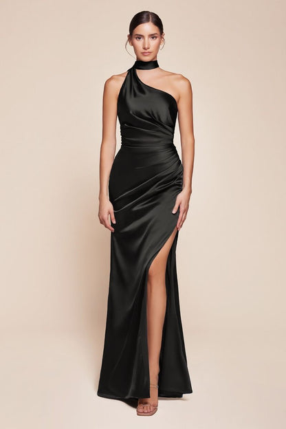 One Shoulder Halter Neckline Sheath Gown by Cinderella Divine 7454 - Special Occasion/Curves