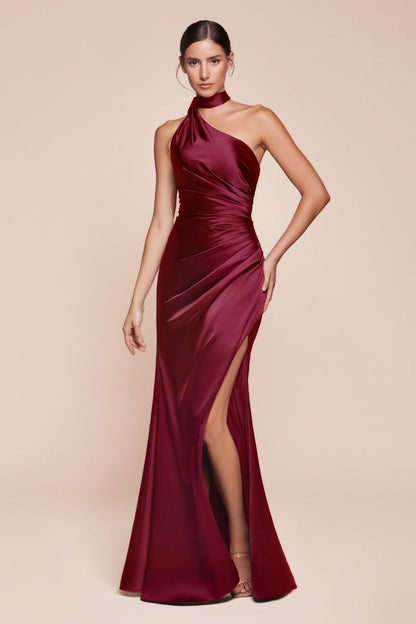 One Shoulder Halter Neckline Sheath Gown by Cinderella Divine 7454