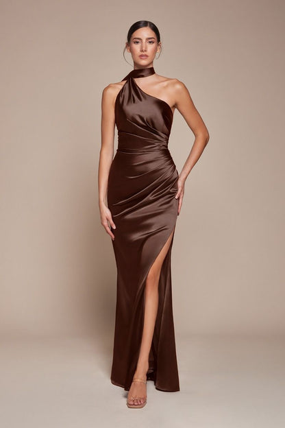 One Shoulder Halter Neckline Sheath Gown by Cinderella Divine 7454 - Special Occasion/Curves