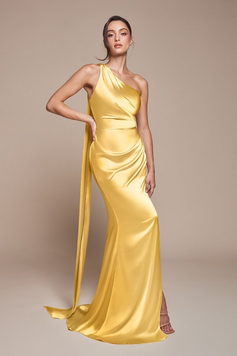 One Shoulder Halter Neckline Sheath Gown by Cinderella Divine 7454 - Special Occasion/Curves