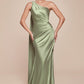 One Shoulder Halter Neckline Sheath Gown by Cinderella Divine 7454 - Special Occasion/Curves