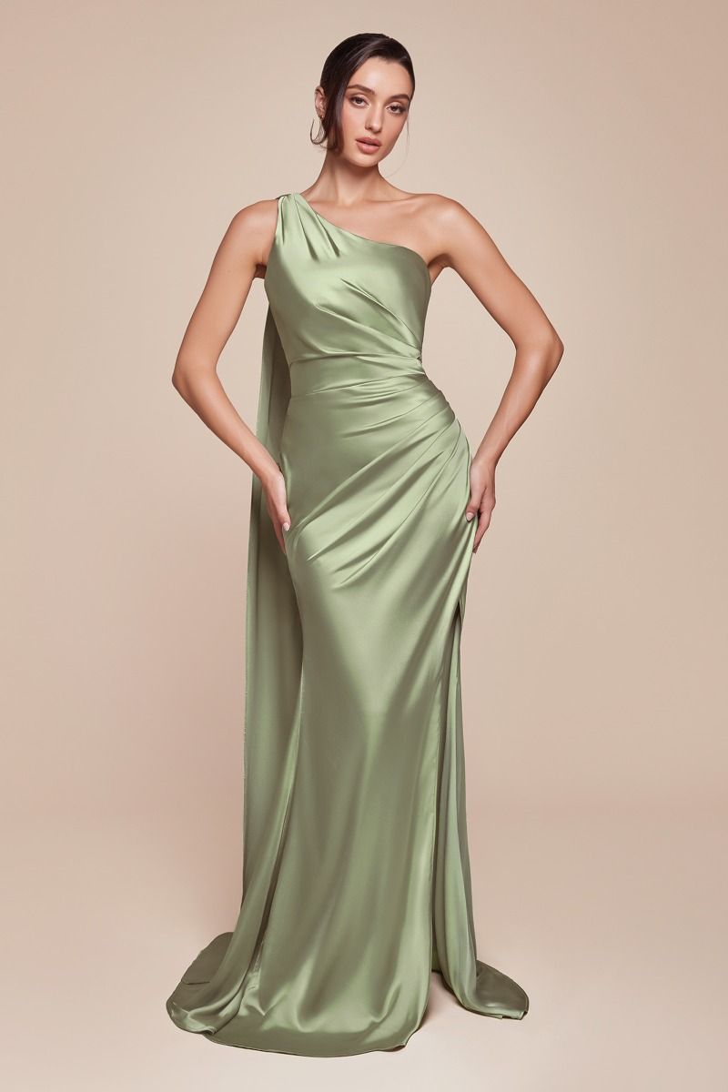 One Shoulder Halter Neckline Sheath Gown by Cinderella Divine 7454 - Special Occasion/Curves