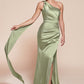 One Shoulder Halter Neckline Sheath Gown by Cinderella Divine 7454 - Special Occasion/Curves