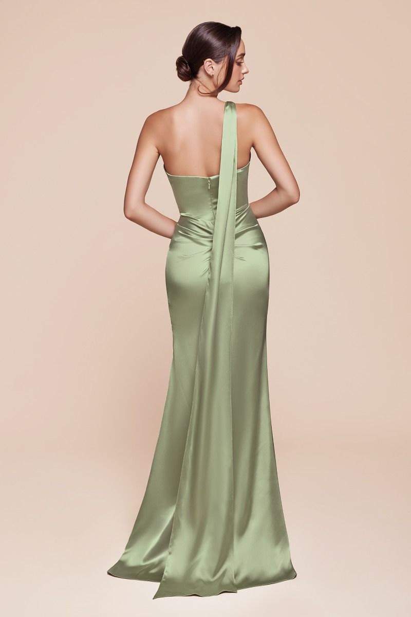 One Shoulder Halter Neckline Sheath Gown by Cinderella Divine 7454 - Special Occasion/Curves