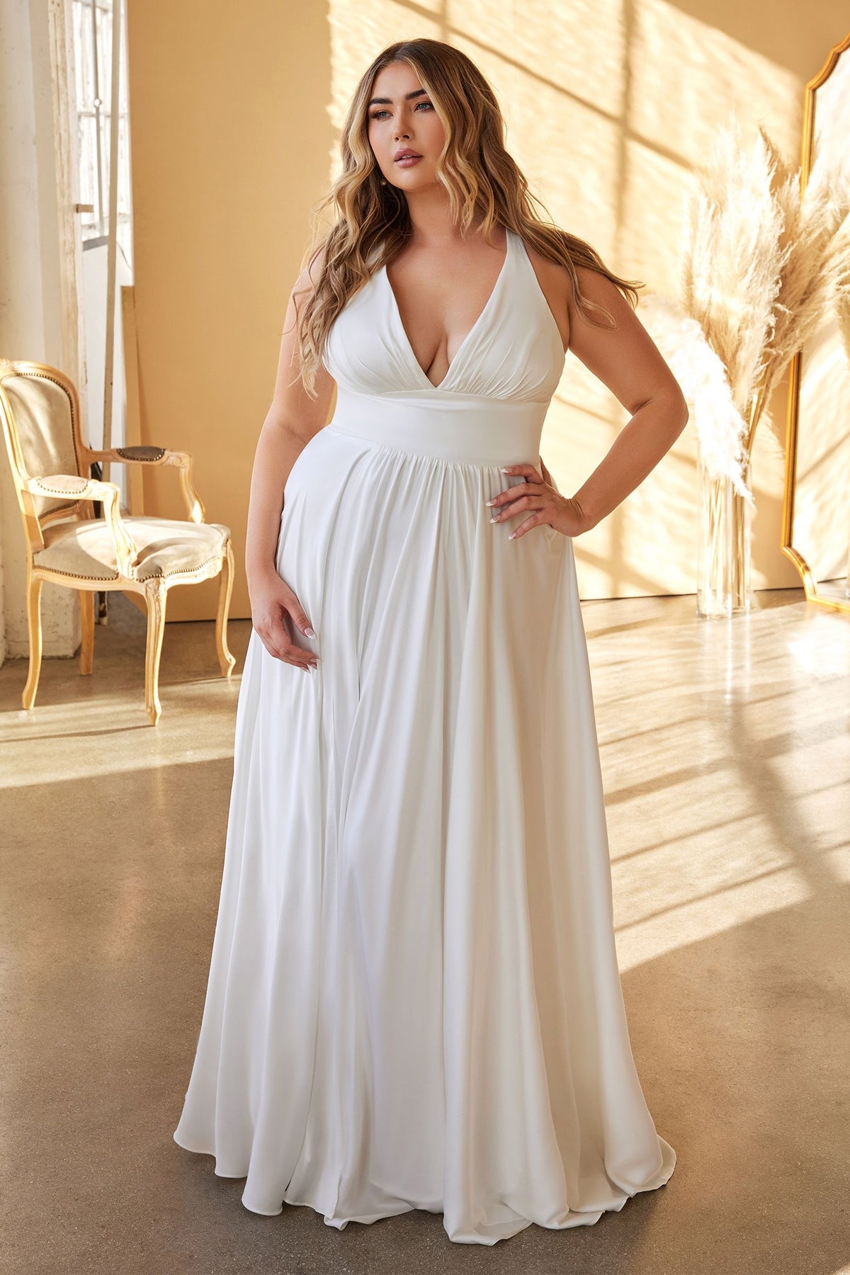 Satin Flowy A-line Bridal Dress by Cinderella Divine 7469WW
