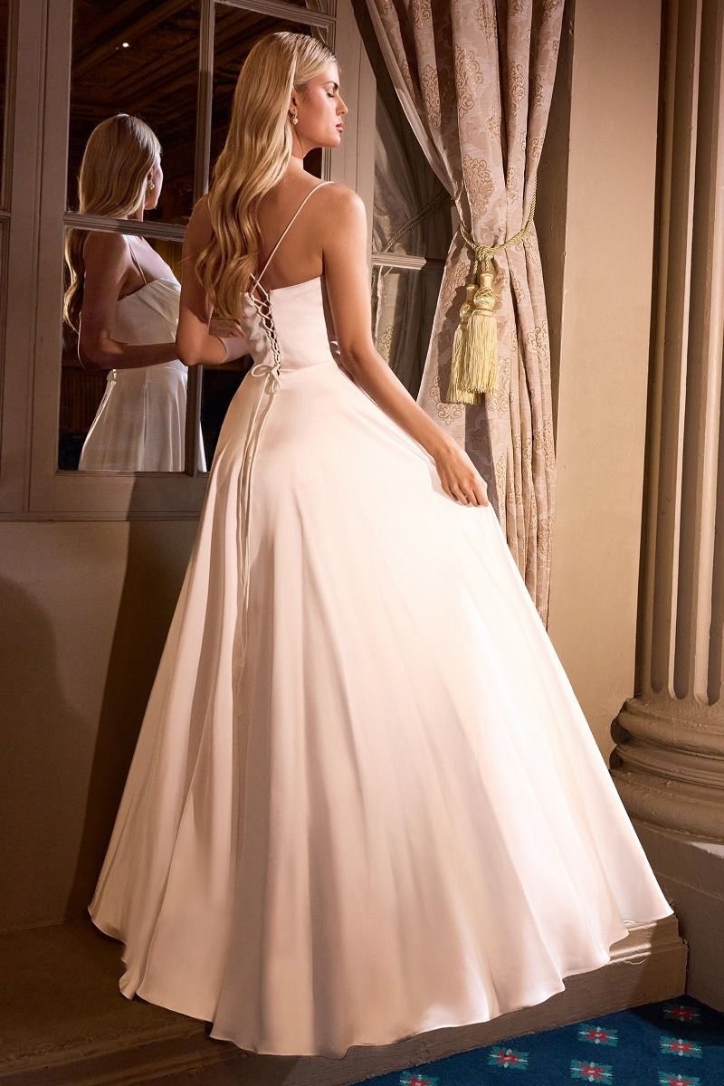 Satin Pleated Neckline A-Line Bridal Gown by Cinderella Divine 7481W –  Ariststyles