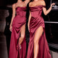 Off the Shoulder Satin Corset Slit Women Evening Formal Gown By Ladivine 7492C - Curves