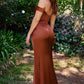 Off the Shoulder Satin Corset Slit Women Evening Formal Gown By Ladivine 7492C - Curves