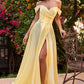 Satin Off The Shoulder A-Line Slit Gown By Ladivine 7493 - Special Occasion