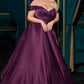 Off The Shoulder Satin A-Line Slit Gown By Ladivine 7493C - Curves