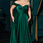 Off The Shoulder Satin A-Line Slit Gown By Ladivine 7493C - Curves