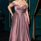 Off The Shoulder Satin A-Line Slit Gown By Ladivine 7493C - Curves