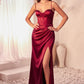 Fitted Satin Sheath Leg Slit Gown by Cinderella Divine 7495 - Special Occasion