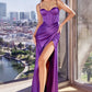 Fitted Satin Sheath Leg Slit Gown by Cinderella Divine 7495 - Special Occasion