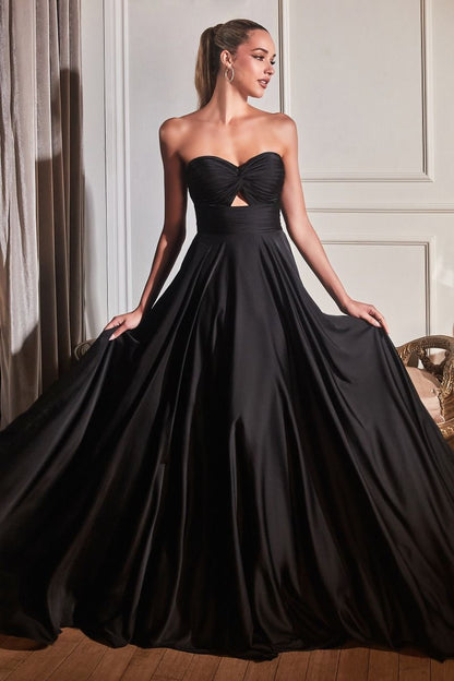 Ladivine 7496 Cinderella Divine Strapless Satin Keyhole A Line Dress, Black / 4 Ladivine 7496 Cinderella Divine Strapless Satin Keyhole A Line Dress, Black / 4