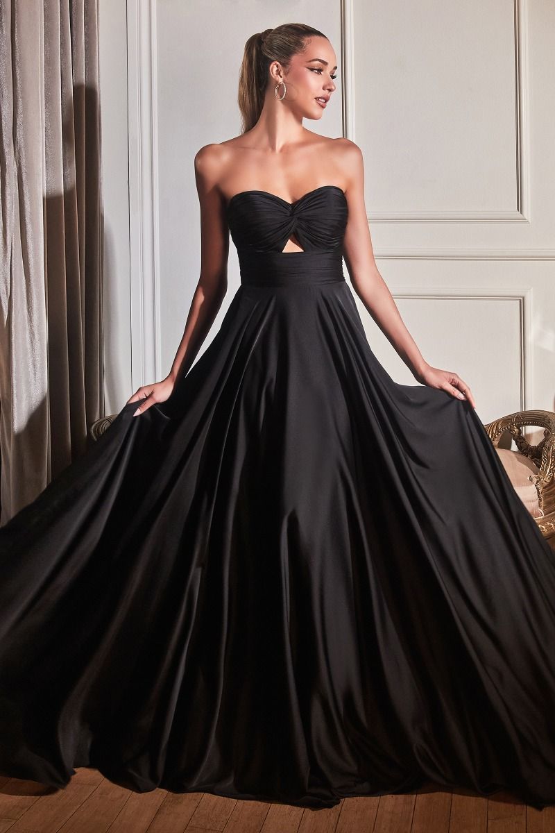 Ladivine 7496 Cinderella Divine Strapless Satin Keyhole A Line Dress, Black / 4 Ladivine 7496 Cinderella Divine Strapless Satin Keyhole A Line Dress, Black / 4