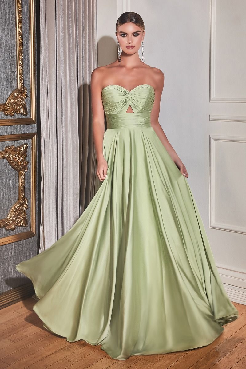 Ladivine 7496 Cinderella Divine Strapless Satin Keyhole A Line Dress, Sage / 4