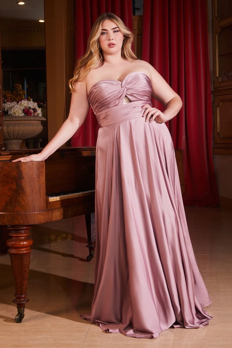 LaDivine 7496C Plus Size Long Formal Strapless Satin A-Line - Mauve / 22 LaDivine 7496C Plus Size Long Formal Strapless Satin A-Line - Mauve / 22