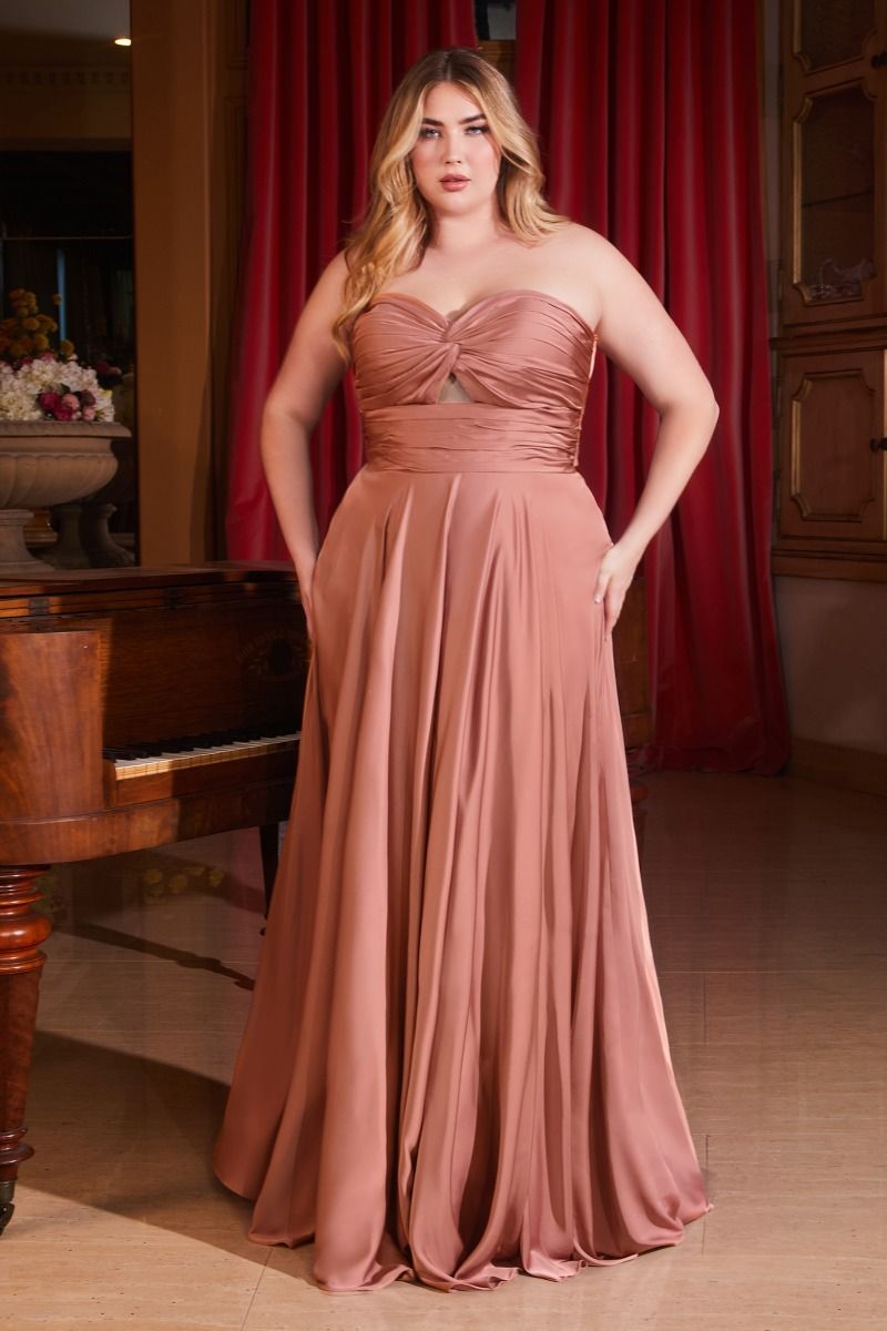 Satin Strapless A-Line Women Formal Gown By Ladivine 7496C - Curves