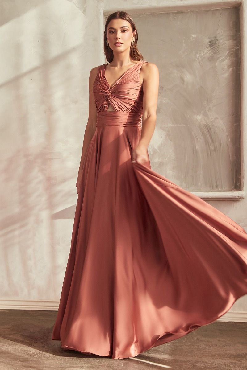 Keyhole Satin A-Line Gown by Cinderella Divine 7497 - Special Occasion